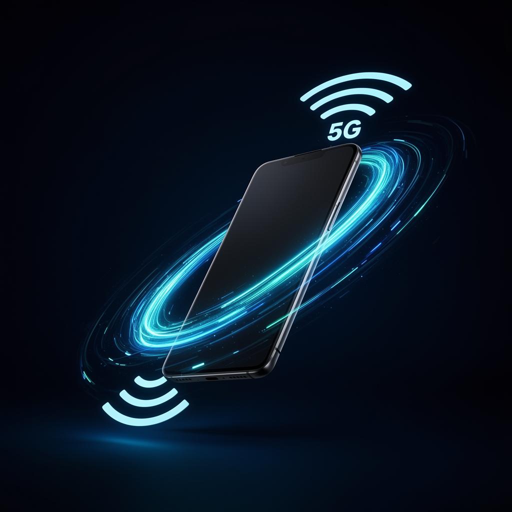 5G smartphone with glowing connectivity waves